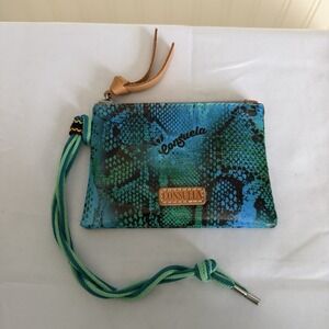CONSUELA CADE POUCH WOMEN'S BLUE SNAKESKIN WALLET WRISTLET ZIP TOP
